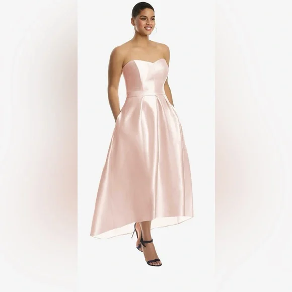 Alfred Sung NWT Strapless Satin High Low Dress with Pockets in Blush - Picture 1 of 9